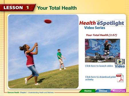 Your Total Health (1:57) Click here to launch video Click here to download print activity.