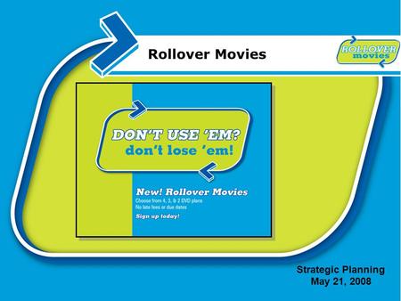 Rollover Movies Strategic Planning May 21, 2008. 2 Rollover Outline  What are current problems with HV subscription plan?  How is Rollover different?