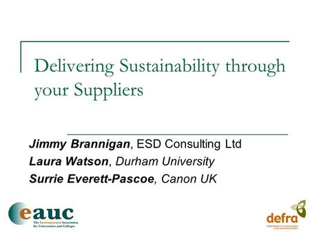 Delivering Sustainability through your Suppliers