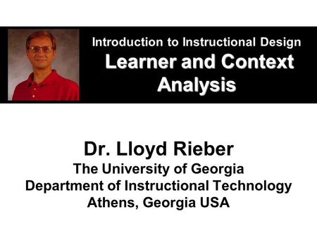 Introduction to Instructional Design Learner and Context Analysis