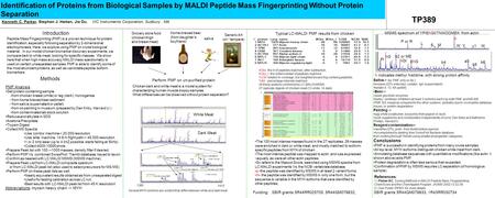 Identification of Proteins from Biological Samples by MALDI Peptide Mass Fingerprinting Without Protein Separation TP389 Kenneth C. Parker, Stephen J.