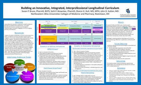 Building an Innovative, Integrated, Interprofessional Longitudinal Curriculum Susan P. Bruce, PharmD, BCPS, Seth P. Brownlee, PharmD, Sharon K. Hull, MD,