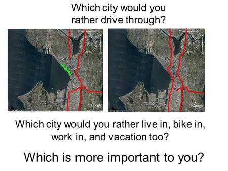 Which city would you rather live in, bike in, work in, and vacation too? Which city would you rather drive through? Which is more important to you?