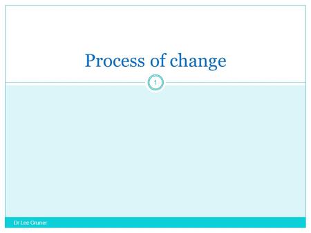 Dr Lee Gruner 1 Process of change. Overview of session Reflections on experiences of change Managing transitions Using a change model as a planning and.