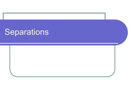 Separations. Laboratory Separations & Extractions Types of Filtration Gravity Filtration Suction Filtration Sinter Funnels Methods of Separation Centrifuges.