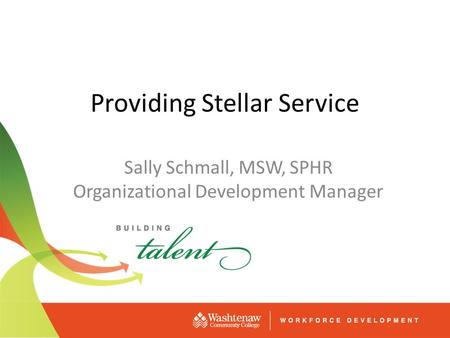 Providing Stellar Service Sally Schmall, MSW, SPHR Organizational Development Manager.