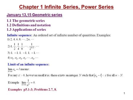 Chapter 1 Infinite Series, Power Series