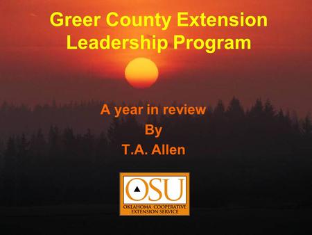 Greer County Extension Leadership Program A year in review By T.A. Allen.