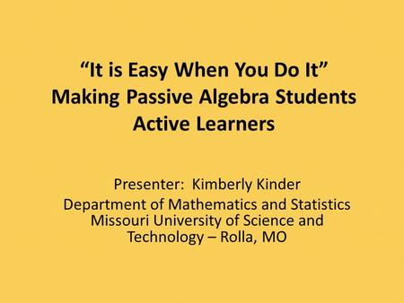 Presenter: Kimberly Kinder