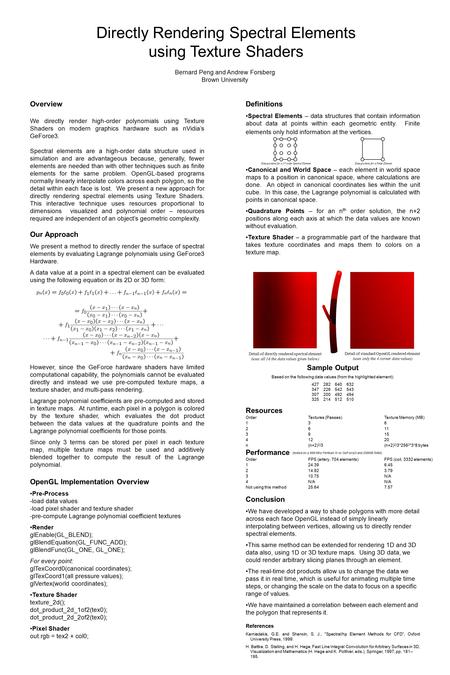 Definitions Spectral Elements – data structures that contain information about data at points within each geometric entity. Finite elements only hold information.