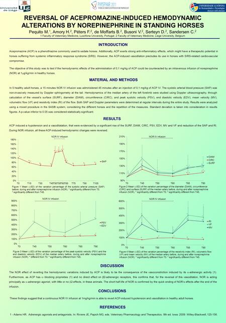 REVERSAL OF ACEPROMAZINE-INDUCED HEMODYNAMIC ALTERATIONS BY NOREPINEPHRINE IN STANDING HORSES Pequito M. 1, Amory H. 2, Péters F. 2, de Moffarts B. 2,