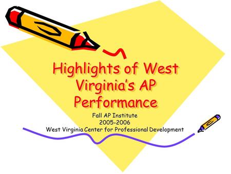 Highlights of West Virginia’s AP Performance Fall AP Institute 2005-2006 West Virginia Center for Professional Development.