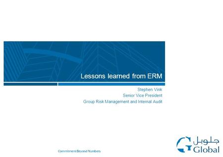 Stephen Vink Senior Vice President Group Risk Management and Internal Audit Lessons learned from ERM.