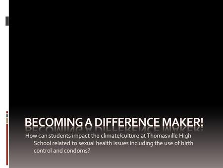 How can students impact the climate/culture at Thomasville High School related to sexual health issues including the use of birth control and condoms?