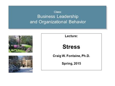 Class: Business Leadership and Organizational Behavior Lecture: Stress Craig W. Fontaine, Ph.D. Spring, 2015.