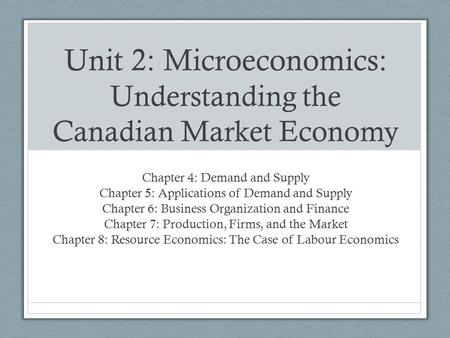 Unit 2: Microeconomics: Understanding the Canadian Market Economy