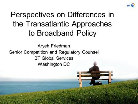 BT Partners Perspectives on Differences in the Transatlantic Approaches to Broadband Policy Aryeh Friedman Senior Competition and Regulatory Counsel BT.