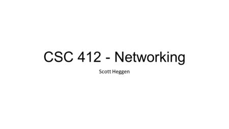 CSC 412 - Networking Scott Heggen. Agenda Today: Assignment A0 – Java Primer due Discussion: A Historical View of Networking + Java Primer Tuesday Assignment.