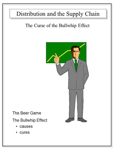 Distribution and the Supply Chain The Beer Game The Bullwhip Effect causes cures The Curse of the Bullwhip Effect.