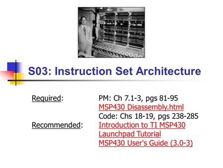 S03: Instruction Set Architecture