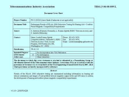 V1.0 - 20050426 Telecommunications Industry AssociationTR41.3-06-08-009-L.