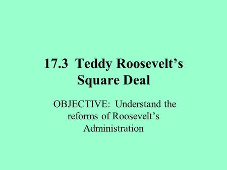 17.3 Teddy Roosevelt’s Square Deal