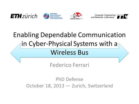 Enabling Dependable Communication in Cyber-Physical Systems with a Wireless Bus Federico Ferrari PhD Defense October 18, 2013 — Zurich, Switzerland Computer.