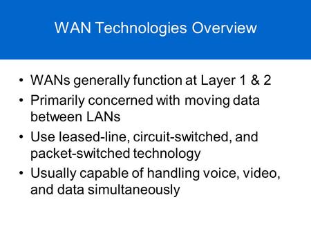 WAN Technologies Overview