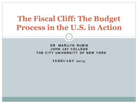 The Fiscal Cliff: The Budget Process in the U.S. in Action