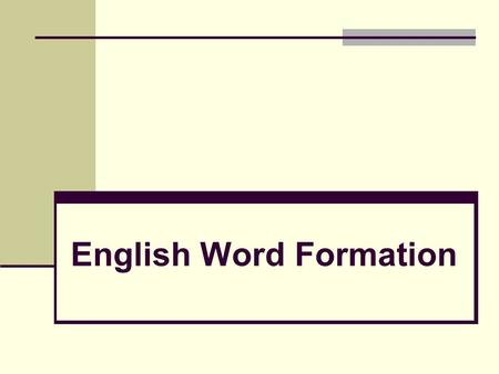 English Word Formation