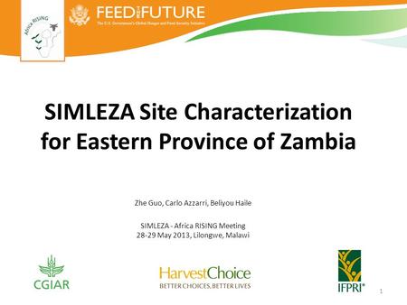 SIMLEZA Site Characterization for Eastern Province of Zambia Zhe Guo, Carlo Azzarri, Beliyou Haile SIMLEZA - Africa RISING Meeting 28-29 May 2013, Lilongwe,