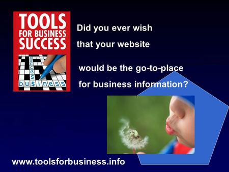 Did you ever wish that your website would be the go-to-place for business information? www.toolsforbusiness.info.