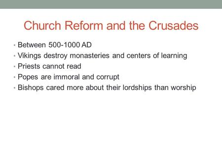 Church Reform and the Crusades