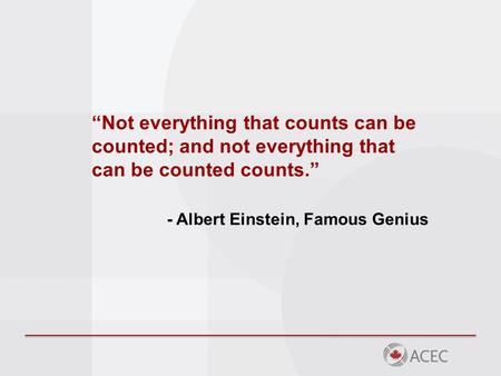 “Not everything that counts can be counted; and not everything that can be counted counts.” - Albert Einstein, Famous Genius.