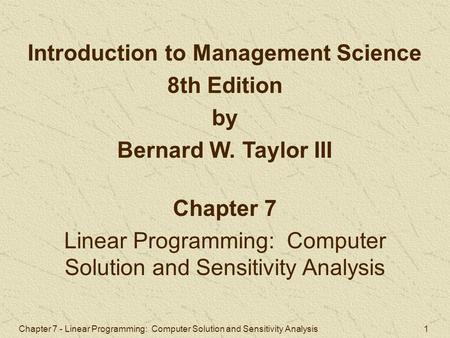 Introduction to Management Science