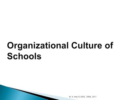 W. K. Hoy © 2003, 2008, 2011. Culture as Norms Examples of Norms  Never criticize colleagues in public  Support your colleagues  Handle your own discipline.