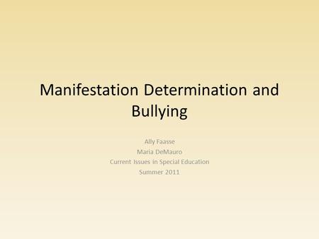 Manifestation Determination and Bullying