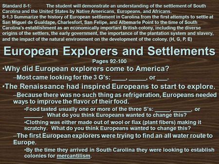 European Explorers and Settlements Pages