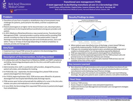 Transitional care management (TCM): A team approach to facilitating transitions of care in a Gerontology Clinic Carol O’Leary, Jeffrey Kochka, Virginia.