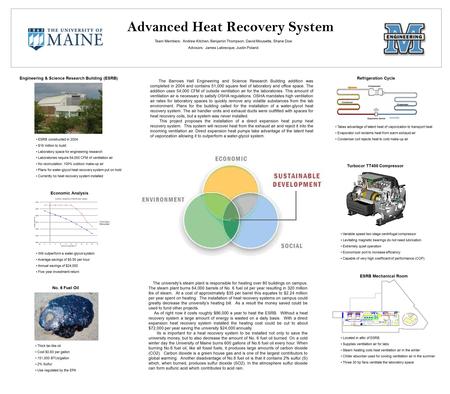 Advanced Heat Recovery System Engineering & Science Research Building (ESRB) Economic Analysis Refrigeration Cycle Turbocor TT400 Compressor ESRB constructed.