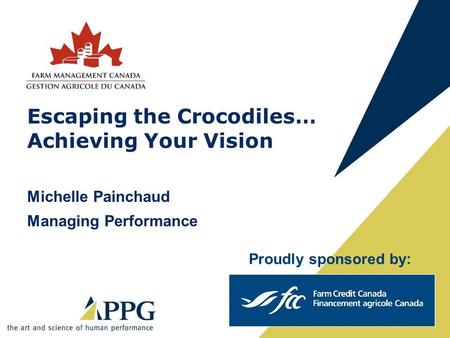 Escaping the Crocodiles… Achieving Your Vision Michelle Painchaud Managing Performance Proudly sponsored by: