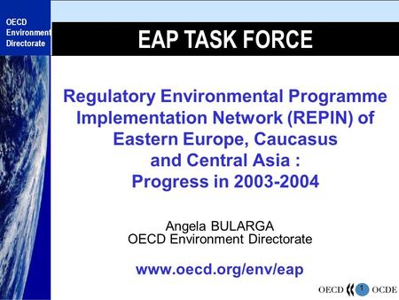 1 OECD Environment Directorate Regulatory Environmental Programme Implementation Network (REPIN) of Eastern Europe, Caucasus and Central Asia : Progress.