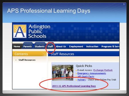 APS Professional Learning Days 1. Where do I find the information about the day? 2.