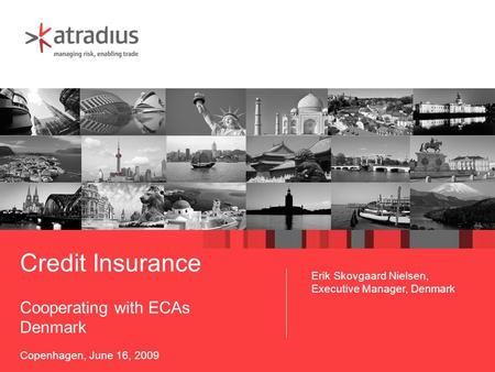 Credit Insurance Cooperating with ECAs Denmark Copenhagen, June 16, 2009 Erik Skovgaard Nielsen, Executive Manager, Denmark.