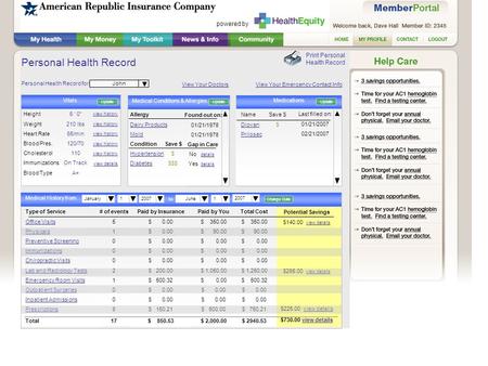 Personal Health Record Alerts Print Personal Health Record Personal Health Record for: Vitals view history view details John Type of Service Office Visits.