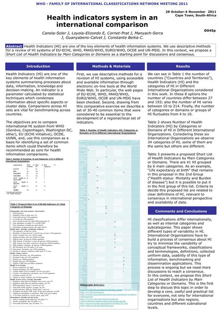 IntroductionMethods & MaterialsResults Comments and Conclusions Health Indicators (HI) are one of the key elements of health information systems summarising.