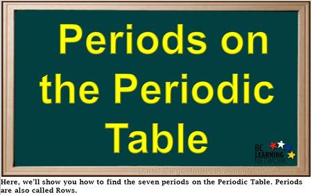 Here, we’ll show you how to find the seven periods on the Periodic Table. Periods are also called Rows.