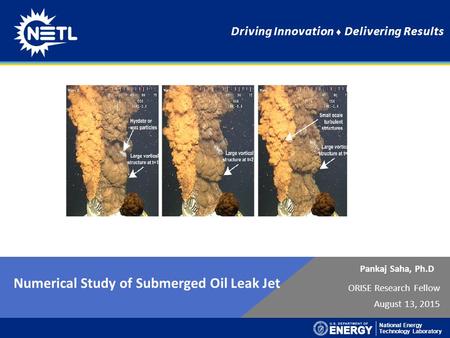 National Energy Technology Laboratory Driving Innovation ♦ Delivering Results Pankaj Saha, Ph.D ORISE Research Fellow August 13, 2015 Numerical Study of.