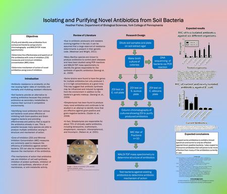 Isolating and Purifying Novel Antibiotics from Soil Bacteria Heather Fisher, Department of Biological Sciences, York College of Pennsylvania Introduction.