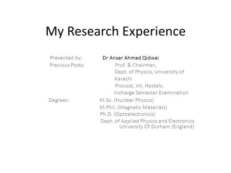 My Research Experience